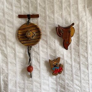 1950s vintage wood brooch collection
